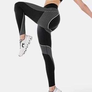 Fanka Speedline Leggings Women M Black White Compression Gym Sculpt Tummy 7/8